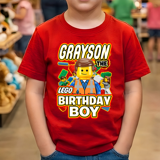 Personalized Lego Birthday Boy Shirt - Custom Name & Age Building Bricks Shirt - Matching Family Lego Party Tees - Master Builder Theme Birthday Outfits