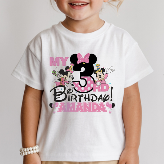 Custom Minnie Mouse Birthday Shirt, Family Matching Birthday Crew Tees, Personalized Birthday Girl Shirt, Disney Family Vacation Shirts, Pink Gold Minnie Birthday