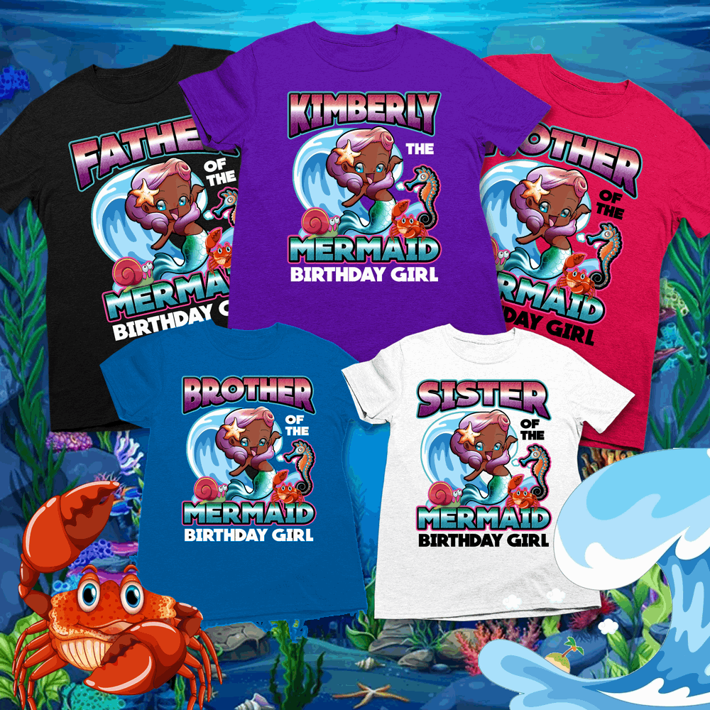 African American Mermaid birthday shirt Birthday Party Shirts, birthday shirts for family - Wilson Design Group