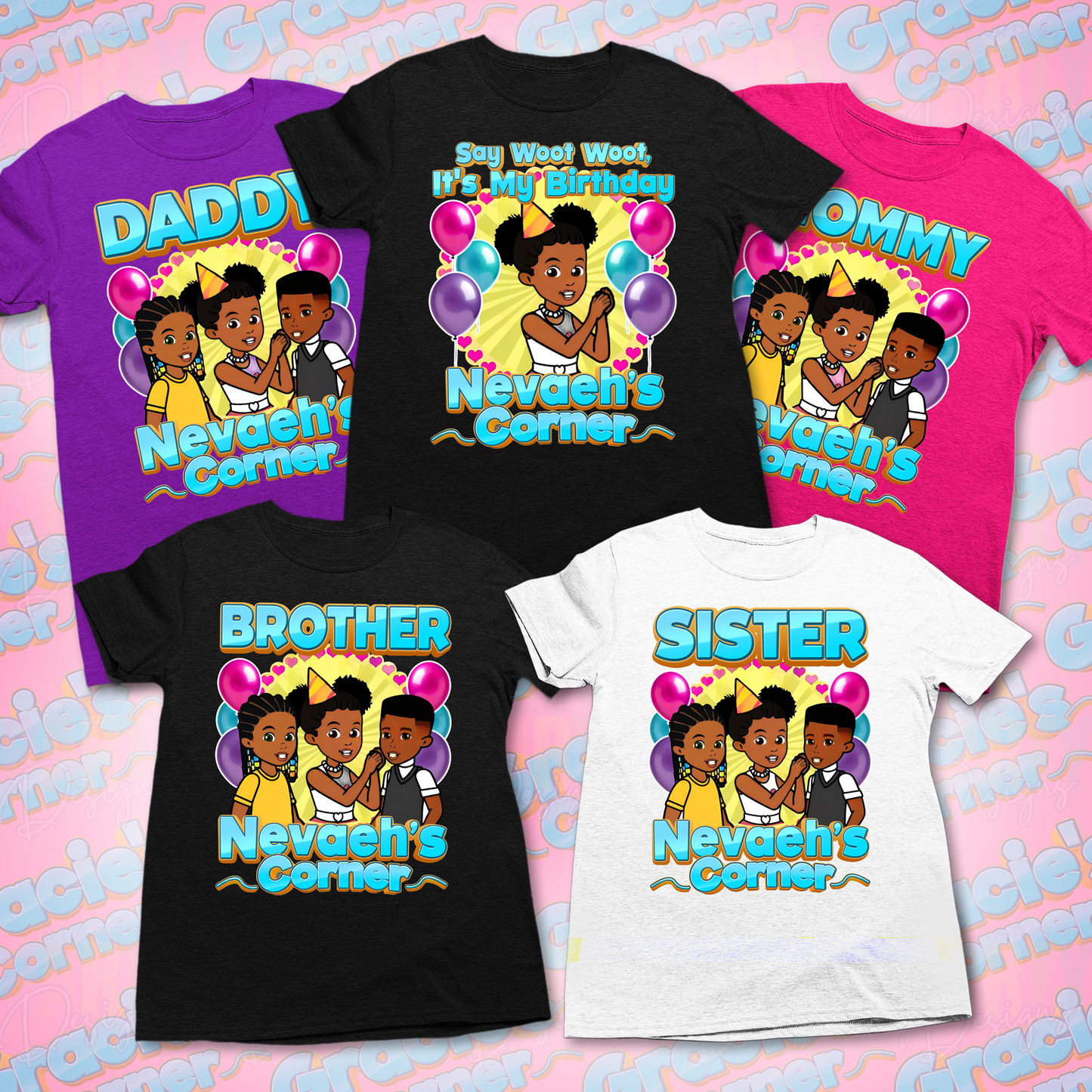 Custom Gracie's Corner Birthday Girl Family Party Shirts, Gracie's Corner birthday girl shirt