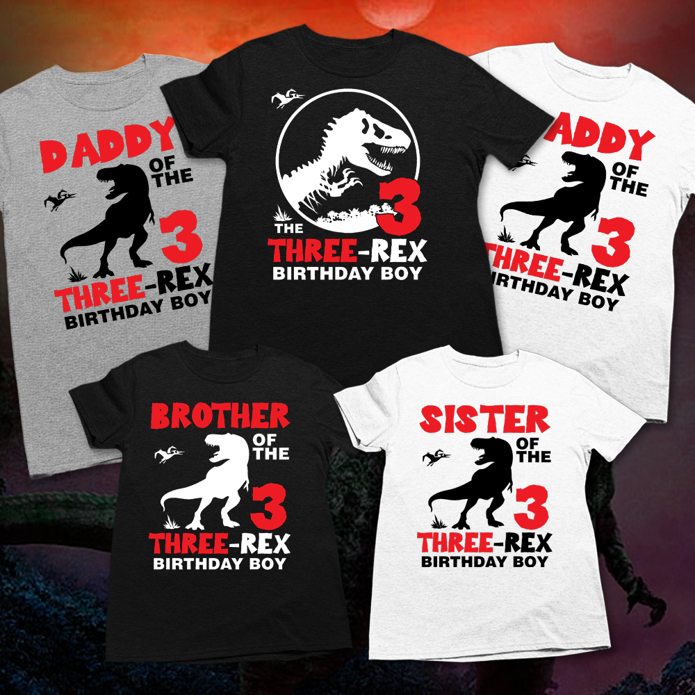 Three-rex birthday boy shirt, dinosaur birthday shirts for family - Wilson Design Group
