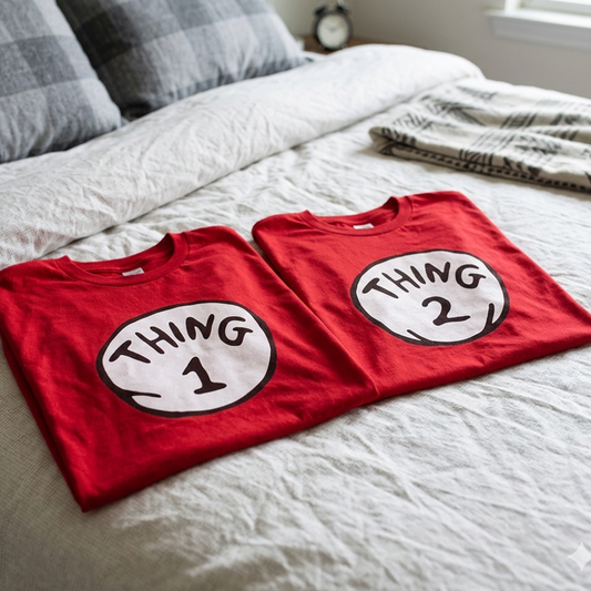 Thing 1 and Thing 2 Matching Red Graphic T-Shirts | Dr. Seuss Inspired Couple & Best Friend Tees