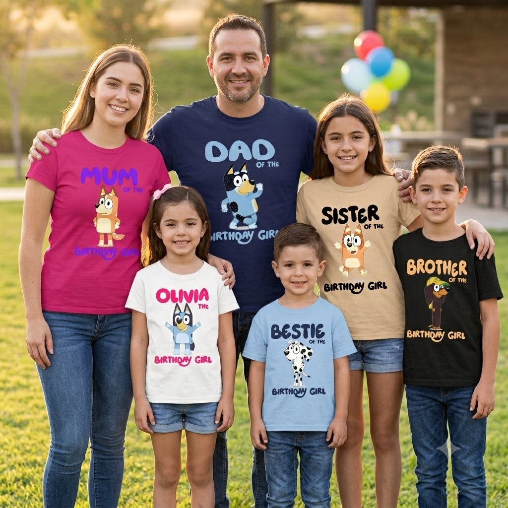 Custom Bluey Family Birthday Shirts | Personalized Family Birthday Boy Girl T-Shirt | Pick Your Bluey Character Shirt
