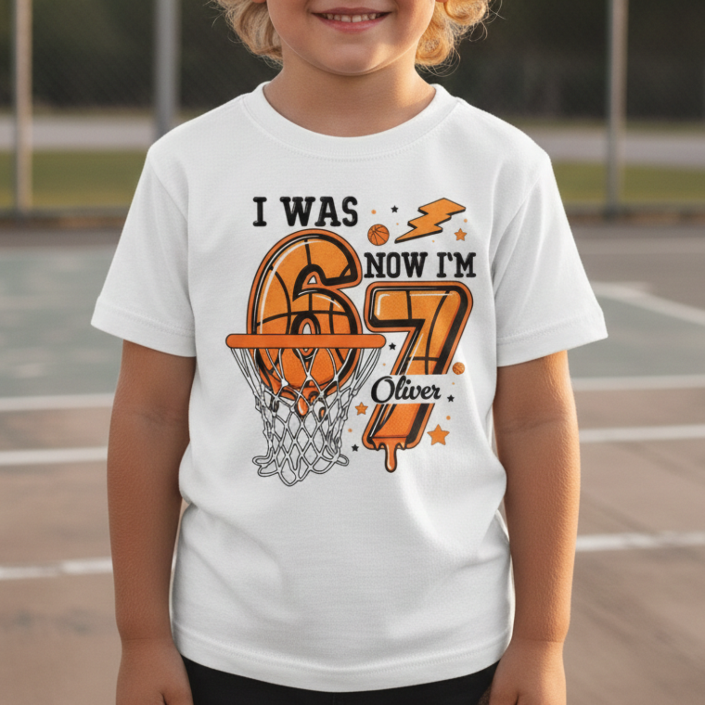 Basketball 7th Birthday Boy Shirt | I Was 6 Now I Am 7 | Personalized Basketball Name Tee | 7th Birthday Outfit | 7 Year Old Bday Gift