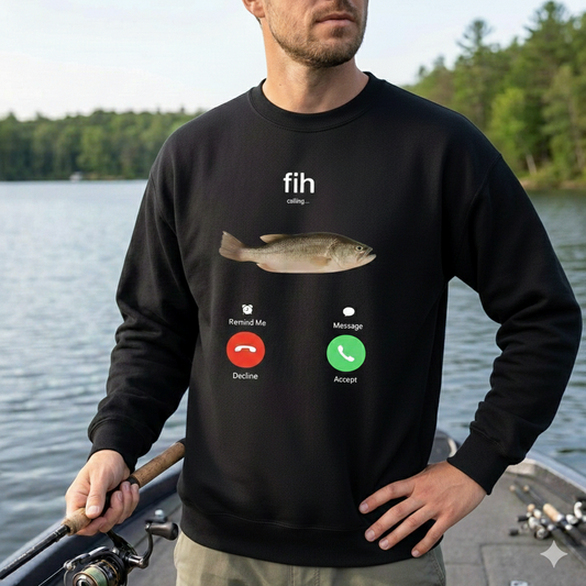 Fish Calling Funny Fishing T-Shirt - Angler Phone Call Screen Graphic Tee - Men's Fishing Gift - Remind Me Message Decline Accept Shirt