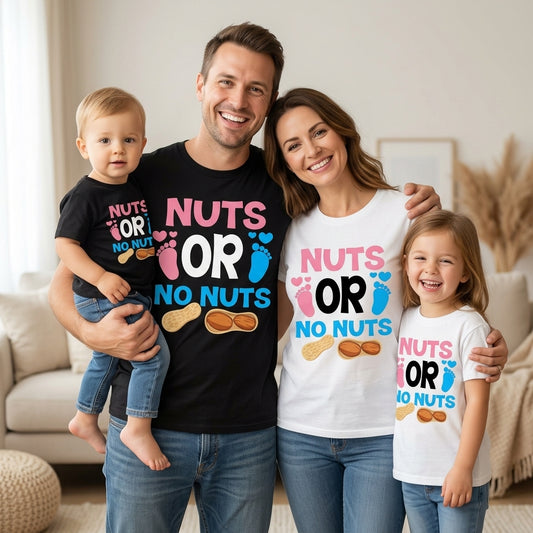 Funny Nutz or No Nutz Gender Reveal Family Shirts, Team Nutz Team No Nutz Matching T-Shirts, Theme Baby Announcement Tees
