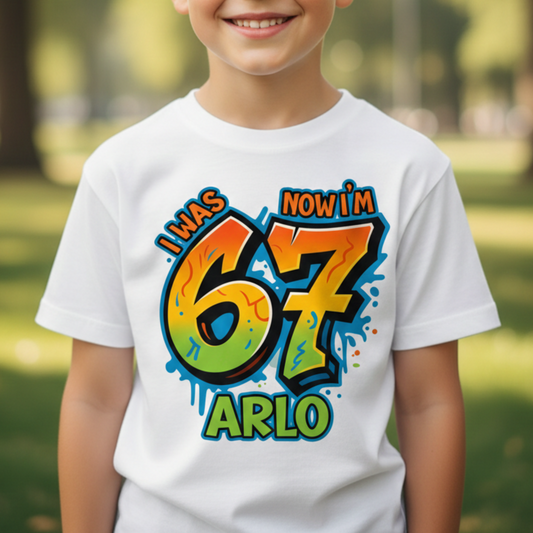 Personalized 7th Birthday Boy Shirt | I Was 6 Now I Am 7 | Custom Graffiti Name Tee | Cool 7 Year Old Birthday Outfit | Streetwear Bday Gift