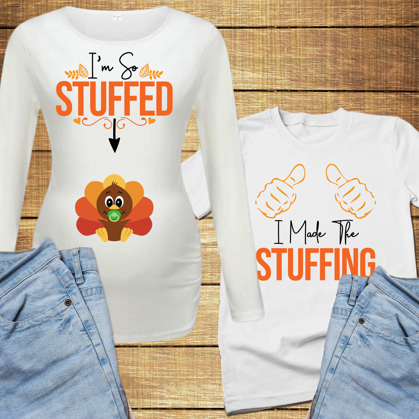 I'm so stuffed Couple thanksgiving pregnancy announcement shirt, thanksgiving maternity shirt, couple thanksgiving shirt - Wilson Design Group
