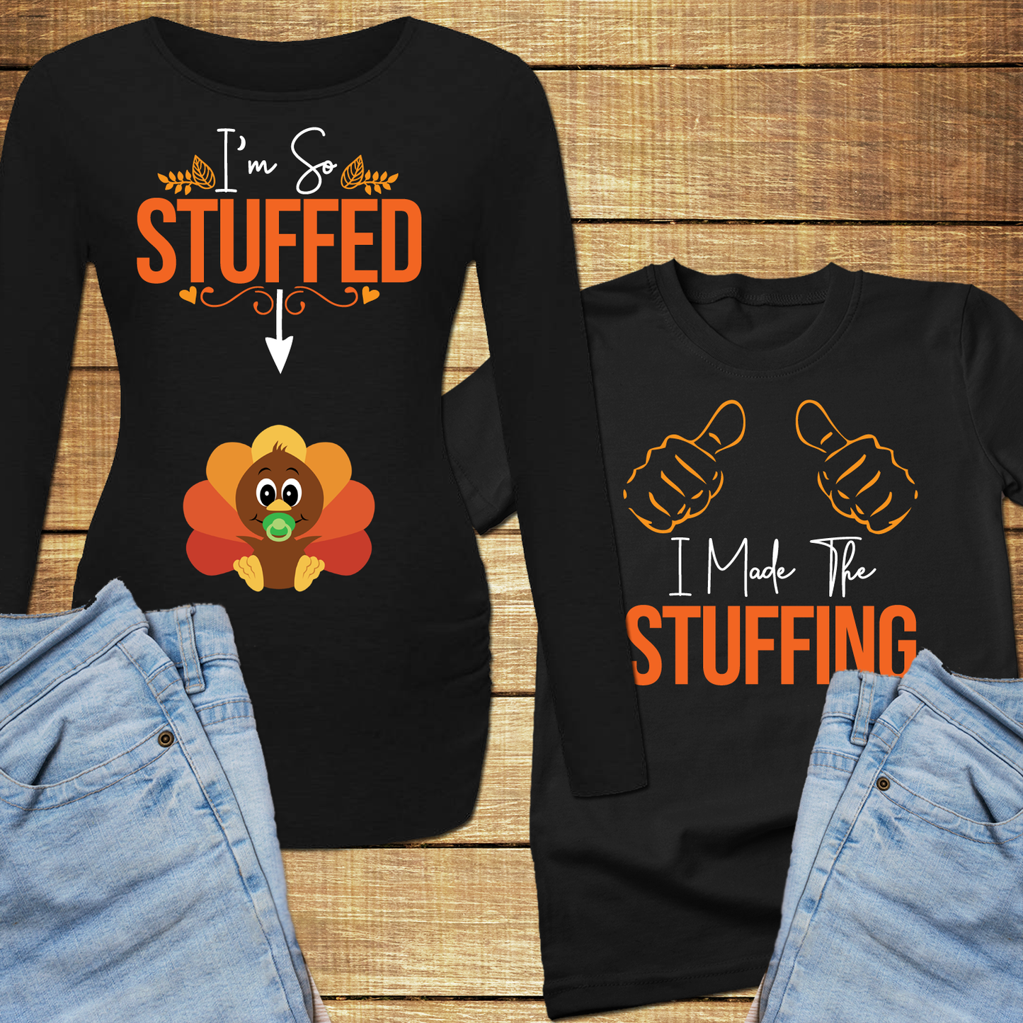 I'm so stuffed Couple thanksgiving pregnancy announcement shirt, thanksgiving maternity shirt, couple thanksgiving shirt - Wilson Design Group