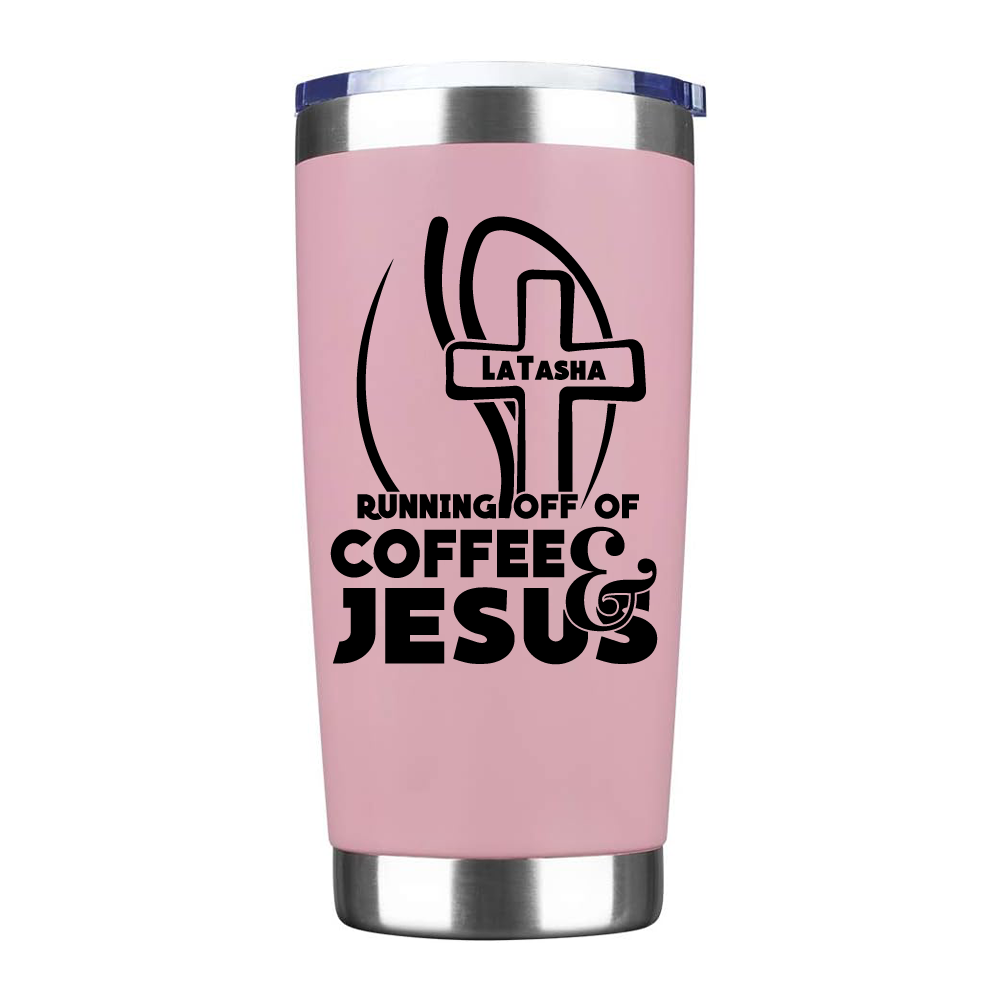 Personalized Running off of Coffee and Jesus coffee tumbler, religious coffee thermos - Wilson Design Group