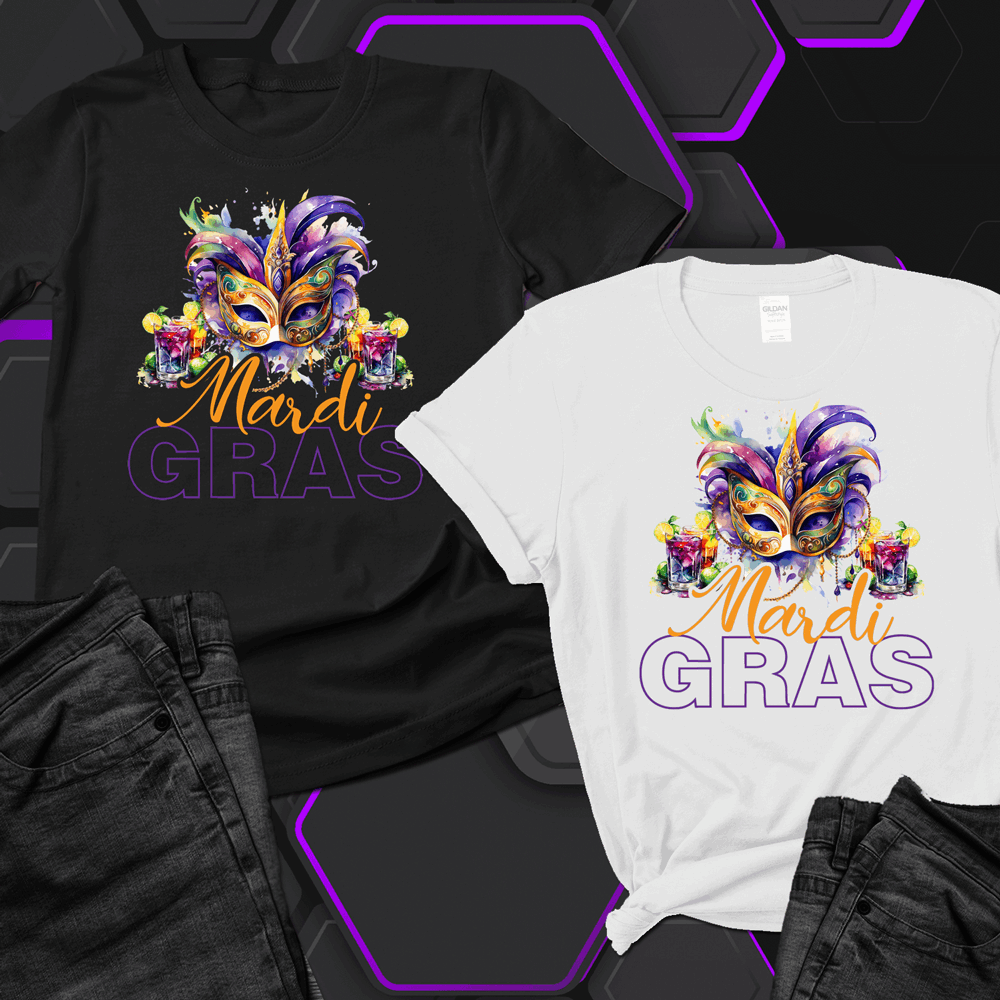 Mardi Gras Shirt with Mask and Drinks, Mardi Gras Shirt, Nola tshirts - Wilson Design Group