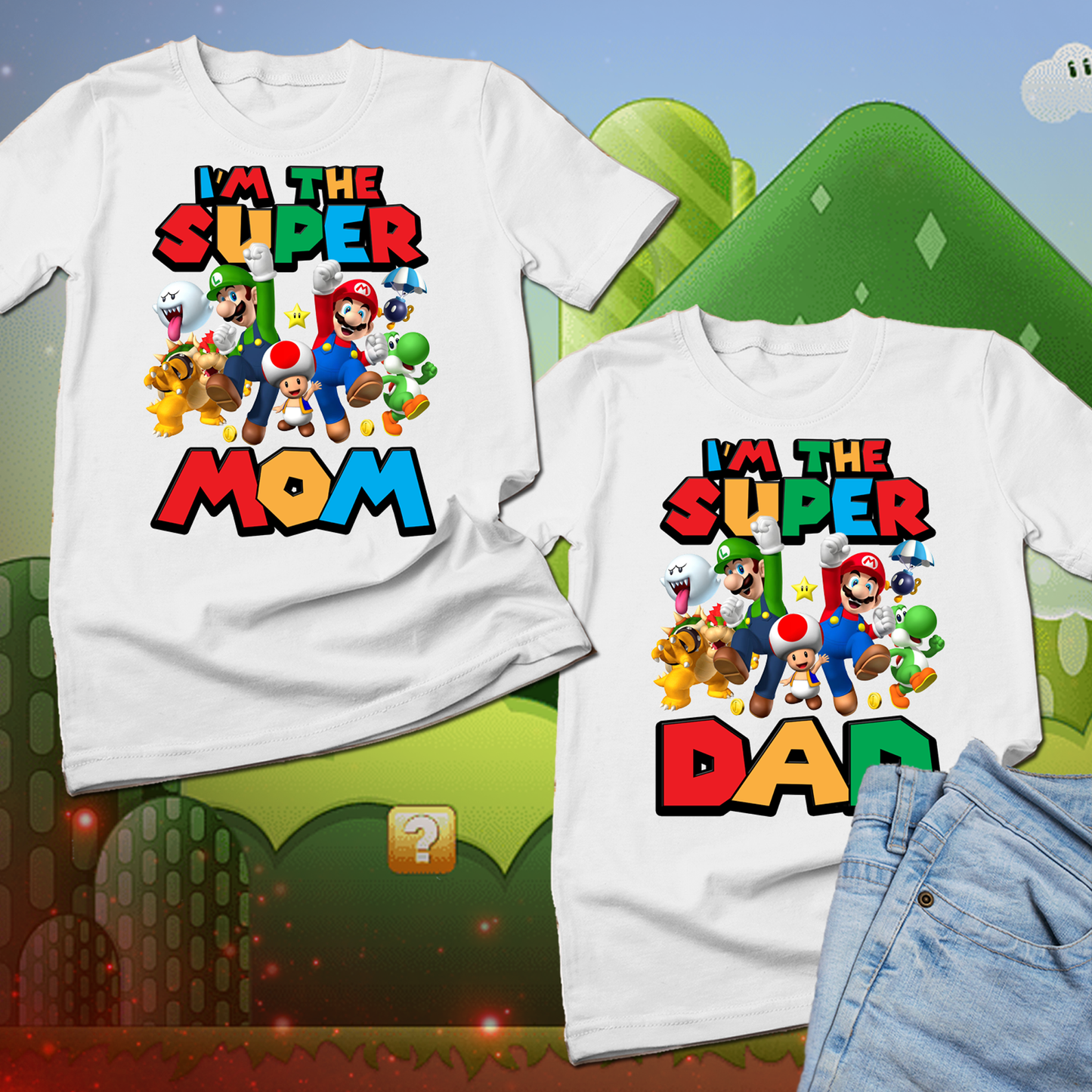 Super Mario Matching Baby Shower Shirts, Super Mario Family Tshirts - Wilson Design Group