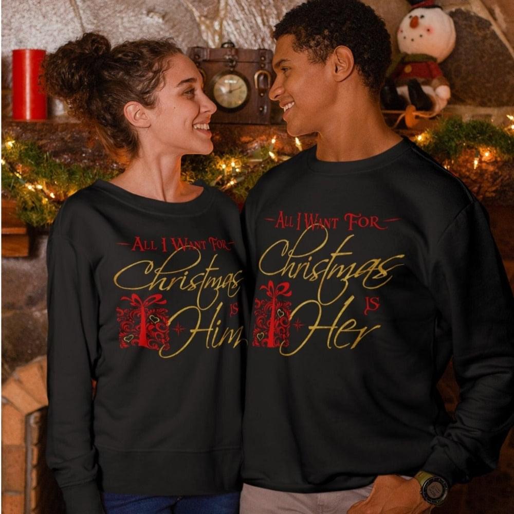 All I Want for Christmas, his and hers shirts - Wilson Design Group