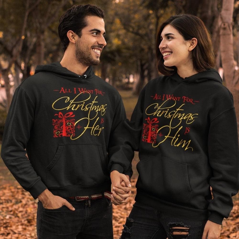 All I Want for Christmas, his and hers shirts - Wilson Design Group