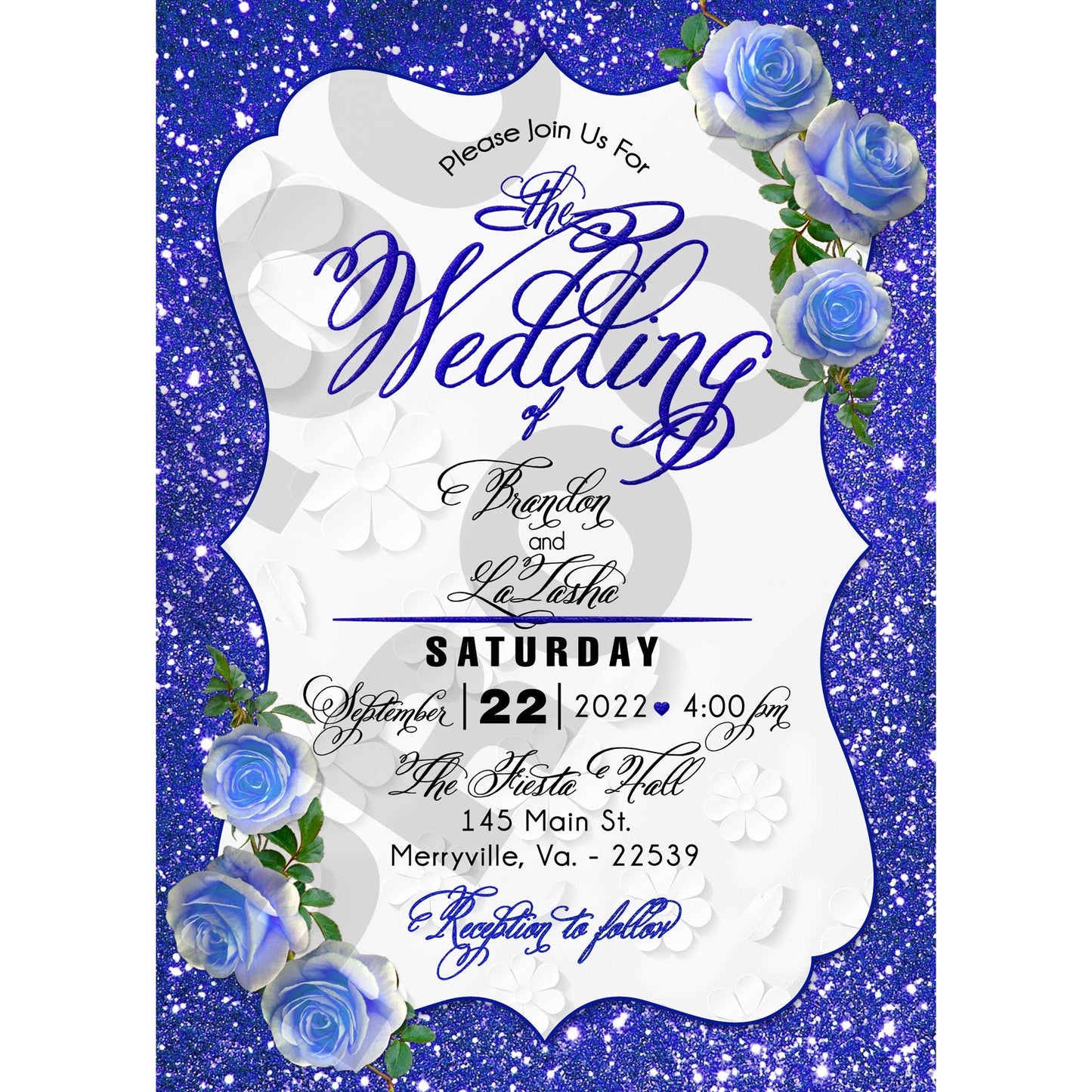 Custom Glitter Wedding Invitation RSVP card set with Flowers - Wilson Design Group