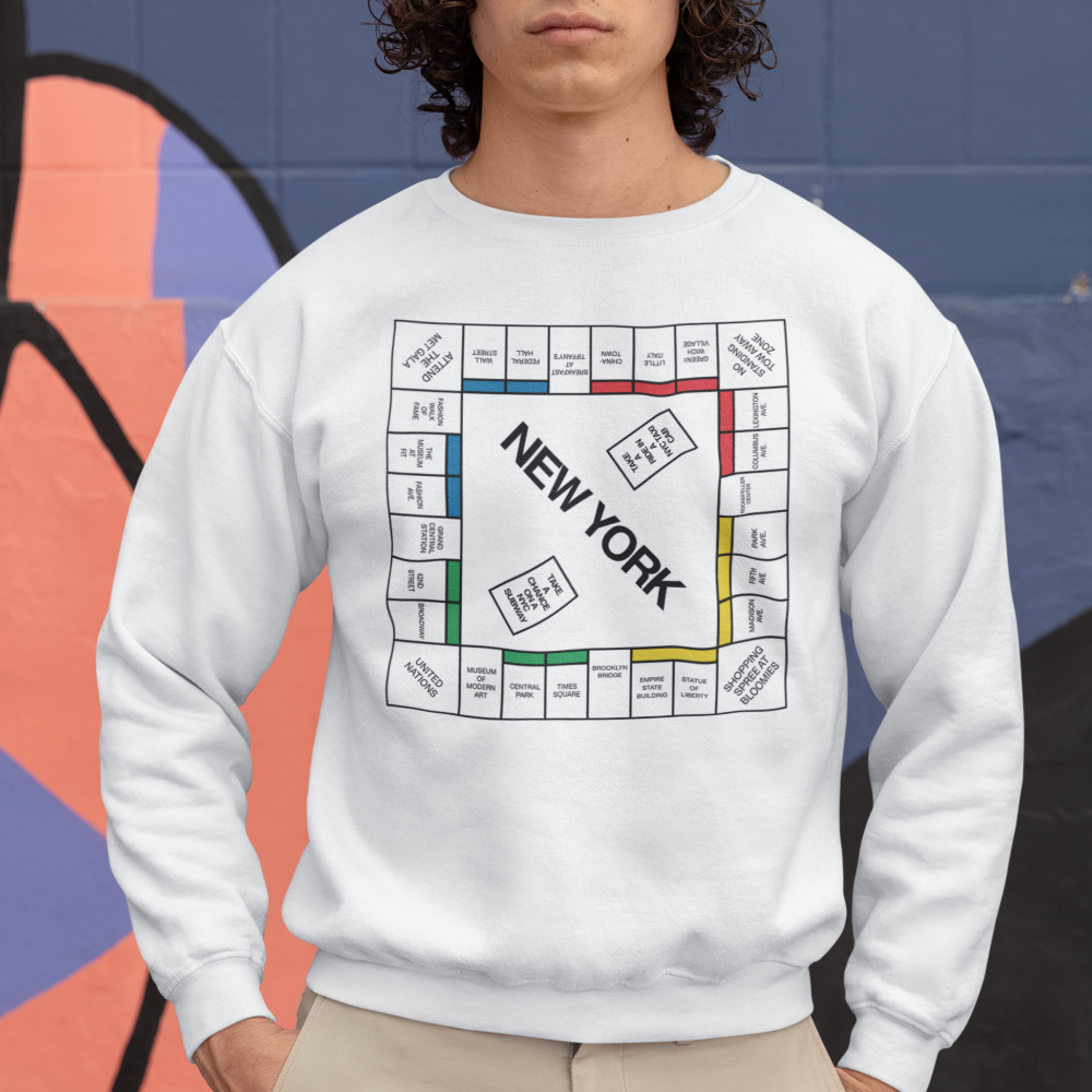 New York Monopoly Sweatshirt | And Just Like That... Carrie Crewneck Sweatshirt / new york monopoly T-Shirt - Wilson Design Group