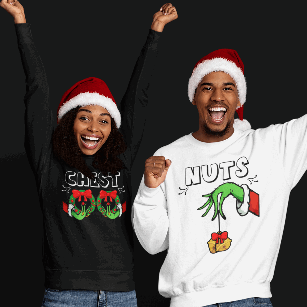 Chest Nuts Couples Matching Shirts, Funny Christmas Matching Shirts, Holiday Sweatshirt, Cute Christmas Shirt, Couple Sweater, Family Tee - Wilson Design Group