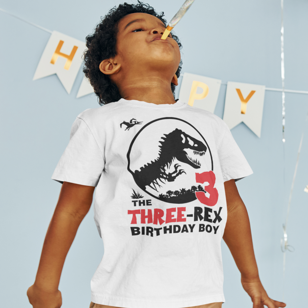 Three-rex birthday boy shirt, dinosaur birthday shirts for family - Wilson Design Group