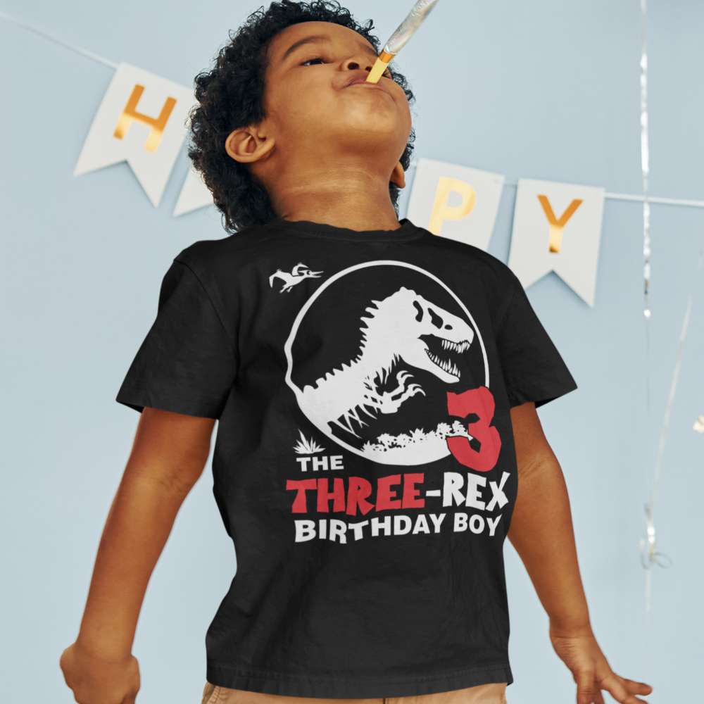 Three-rex birthday boy shirt, dinosaur birthday shirts for family - Wilson Design Group