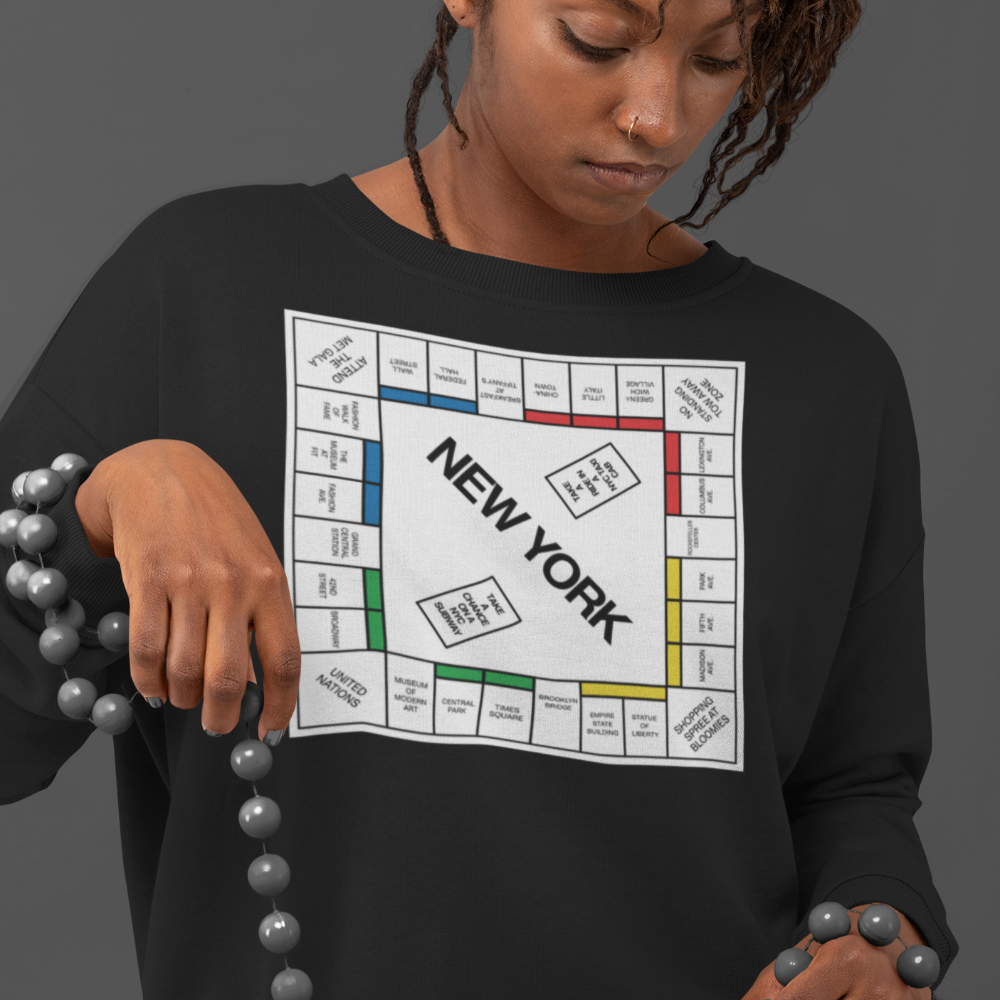 New York Monopoly Sweatshirt | And Just Like That... Carrie Crewneck Sweatshirt / new york monopoly T-Shirt - Wilson Design Group
