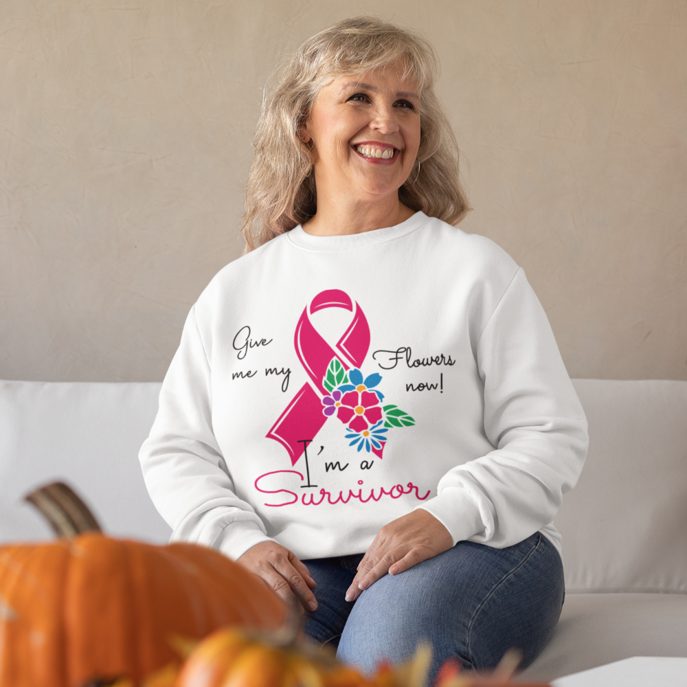 Give me my flowers now, I'm a survivor, breast cancer survivor t shirts, breast cancer shirts - Wilson Design Group
