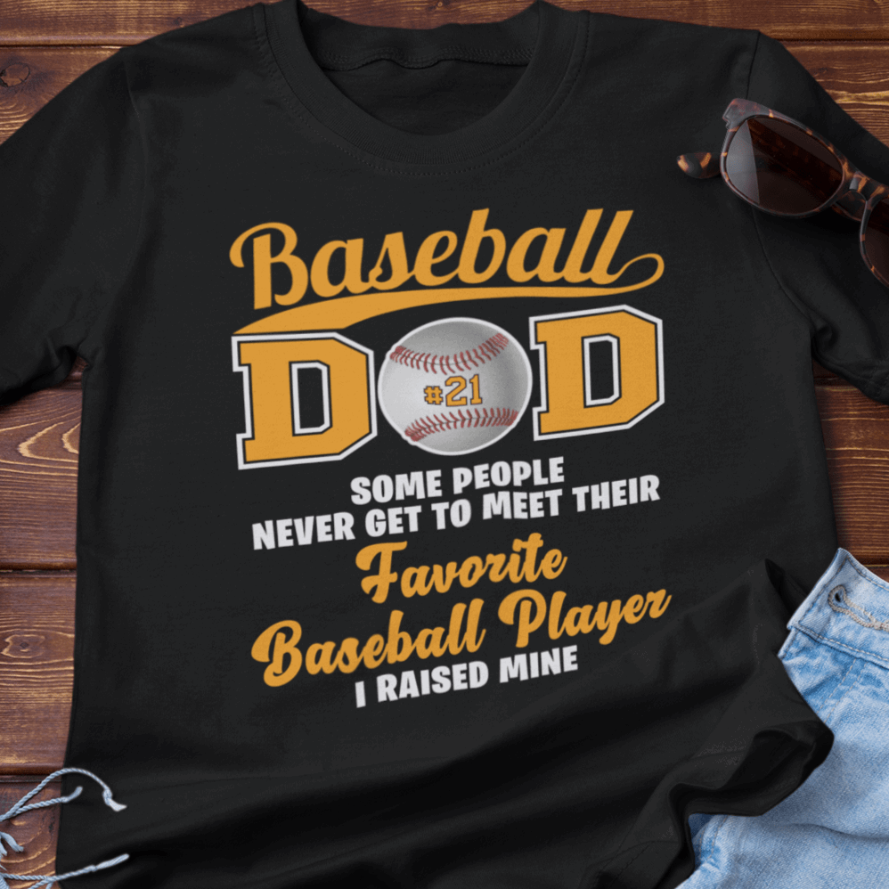 Baseball Dad Shirt ADD YOUR NUMBER Black T-Shirt - Wilson Design Group