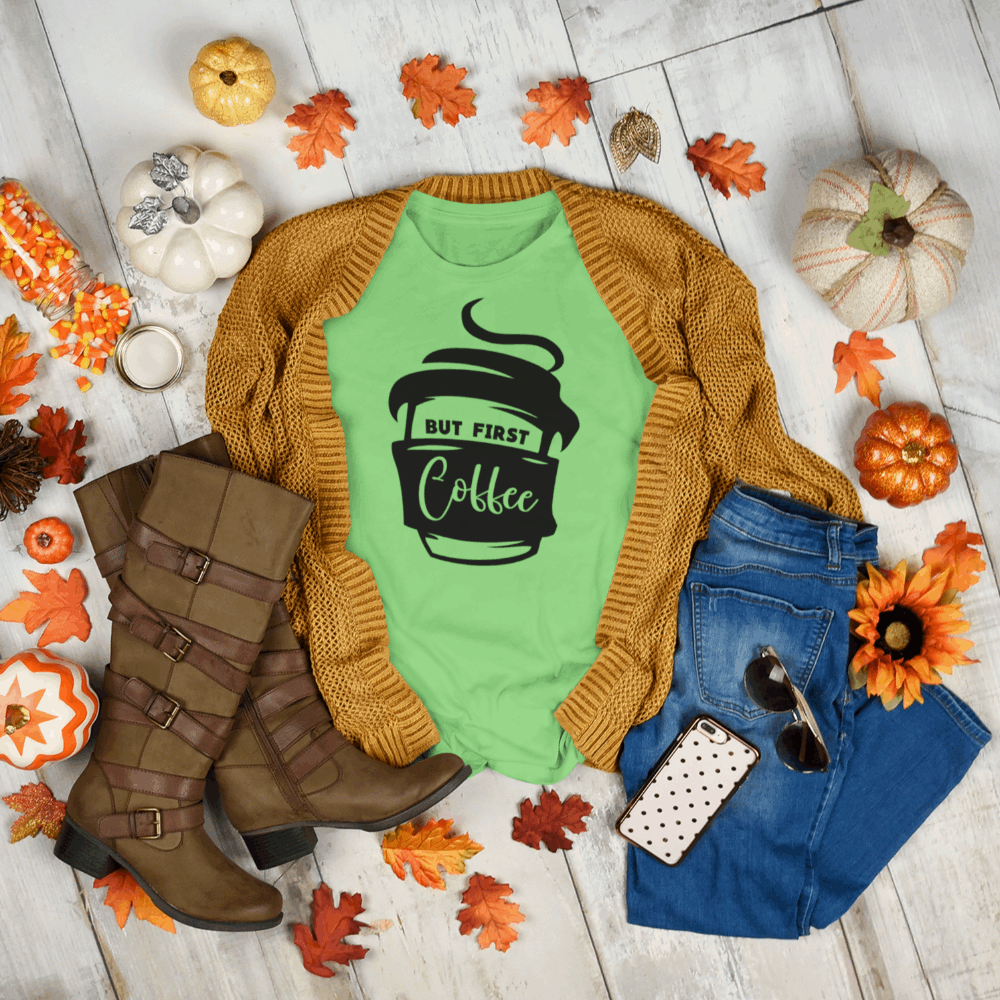 But First Coffee t shirt Bella Canvas Softstyle T-Shirt - Wilson Design Group