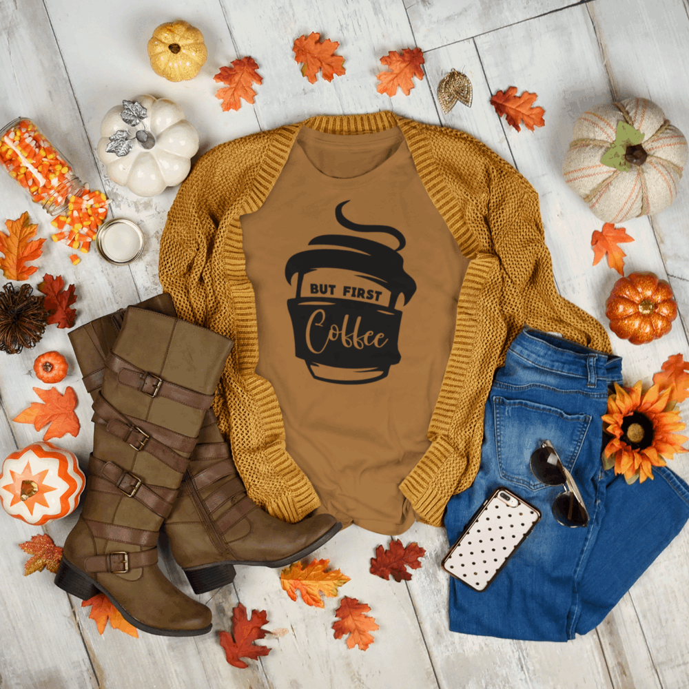 But First Coffee t shirt Bella Canvas Softstyle T-Shirt - Wilson Design Group
