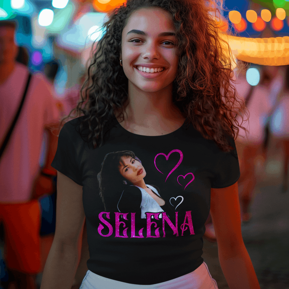 Selena Quintanilla glitter heart t-shirt - Wilson Design Group