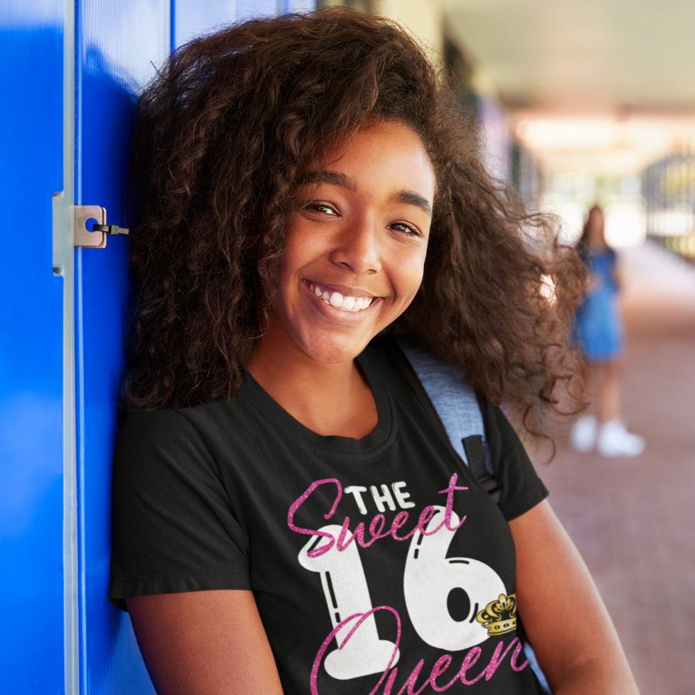Sweet 16 shirt with pink glitter, sweet 16 t shirts for family - Wilson Design Group