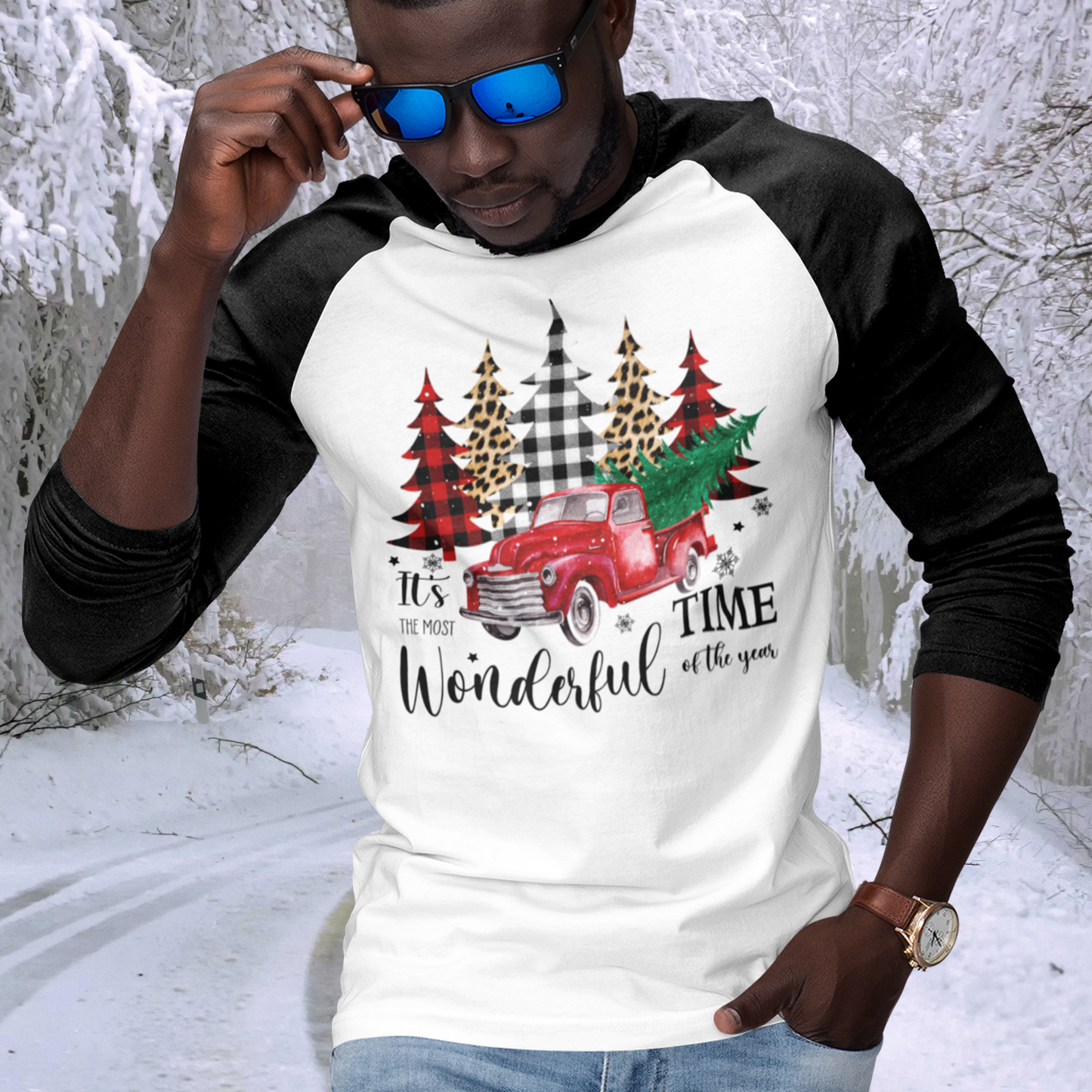 It's The Most Wonderful Time of The Year Flannel Red Truck Christmas Raglan Shirt - Wilson Design Group
