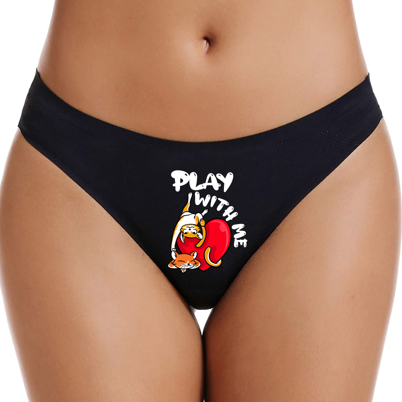 Customizable Play with me Thongs (Black) Add Name or Phrase on the Back - Wilson Design Group