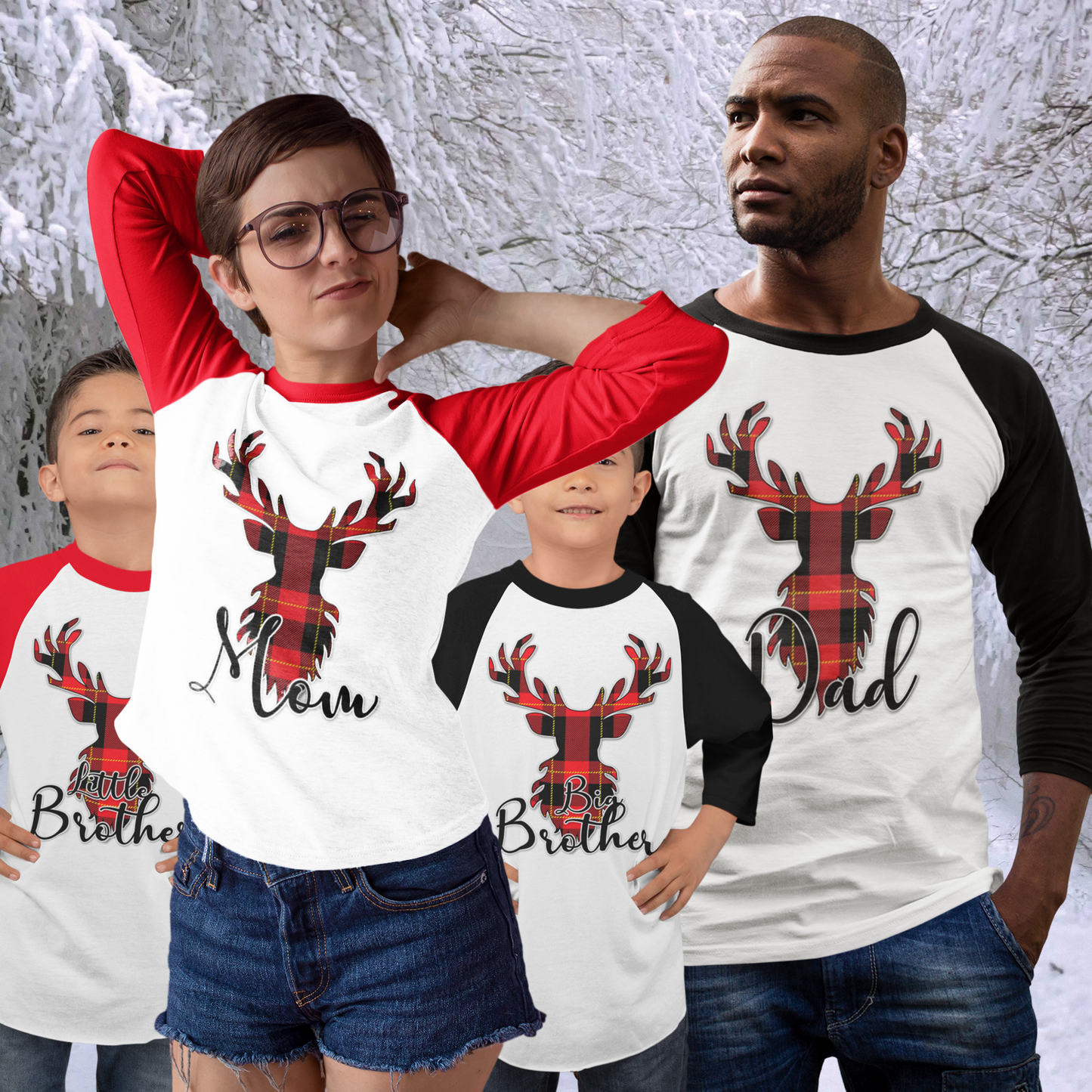 Flannel Christmas Reindeer Family Raglan Shirt (Parents and Grandparents) - Wilson Design Group