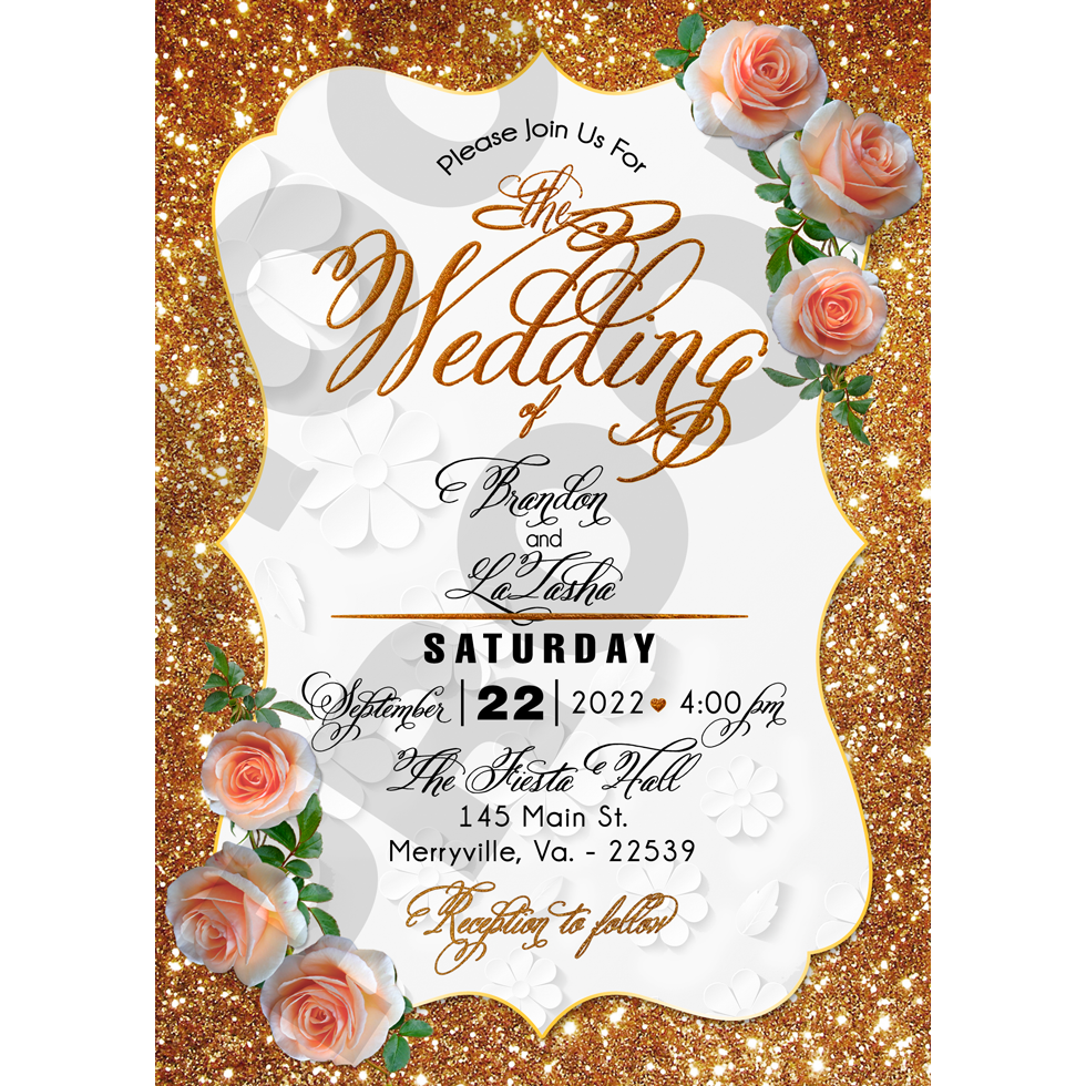 Custom Glitter Wedding Invitation RSVP card set with Flowers - Wilson Design Group