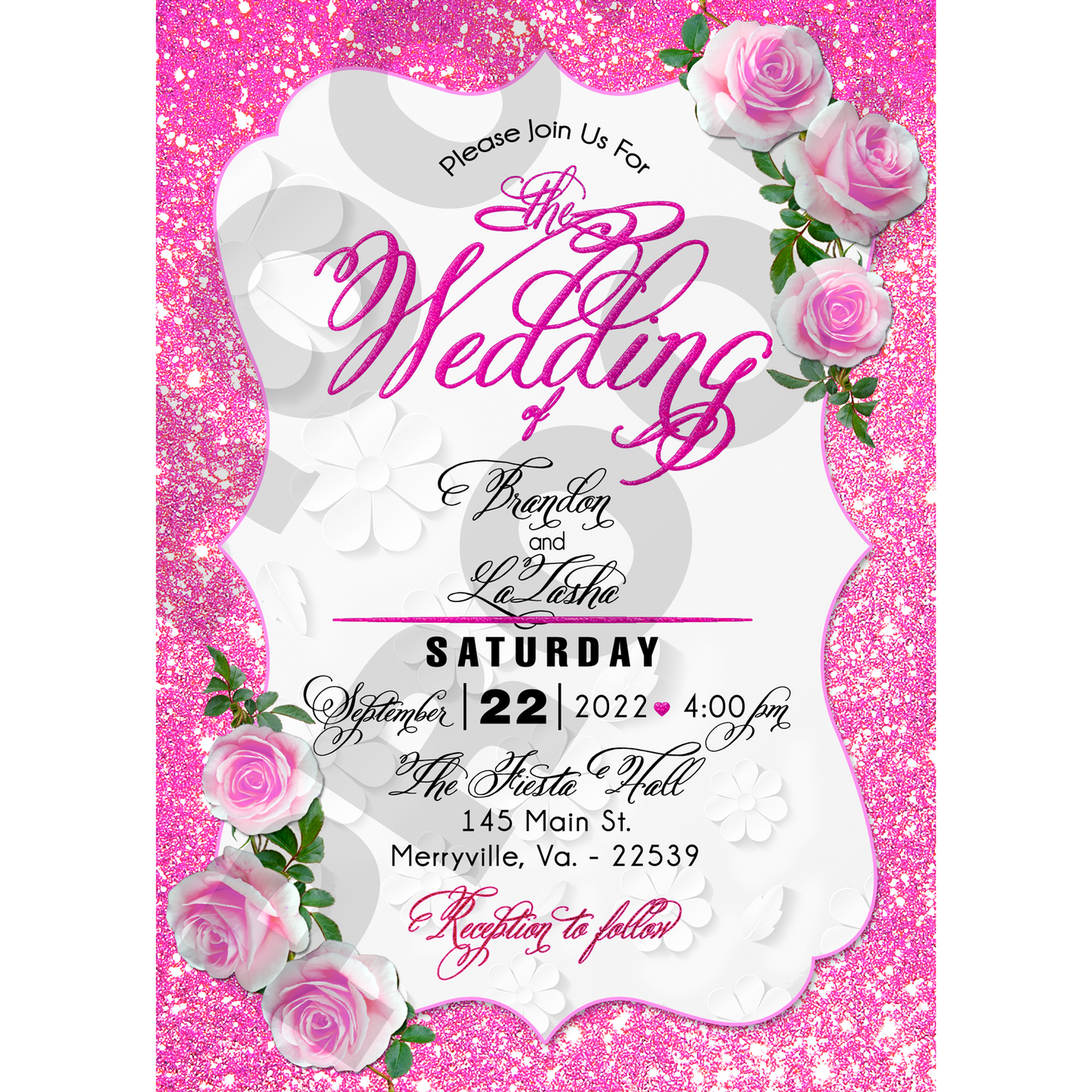 Custom Glitter Wedding Invitation RSVP card set with Flowers - Wilson Design Group