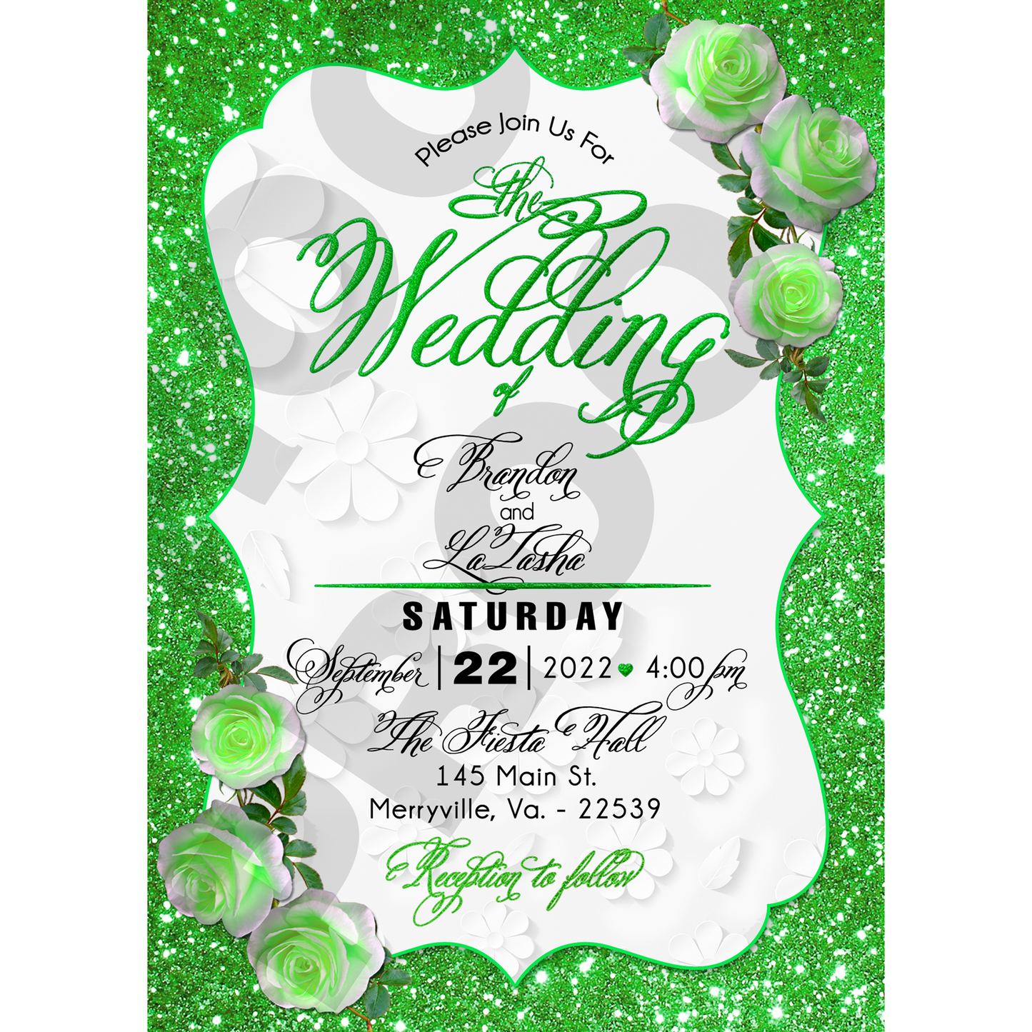 Custom Glitter Wedding Invitation RSVP card set with Flowers - Wilson Design Group
