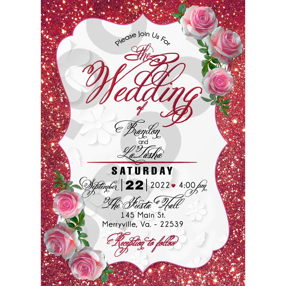 Custom Glitter Wedding Invitation RSVP card set with Flowers - Wilson Design Group