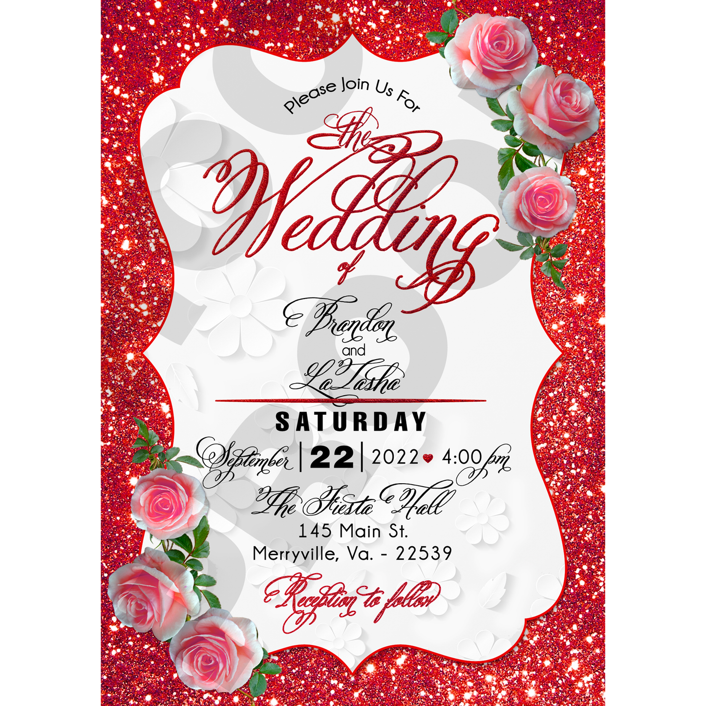 Custom Glitter Wedding Invitation RSVP card set with Flowers - Wilson Design Group