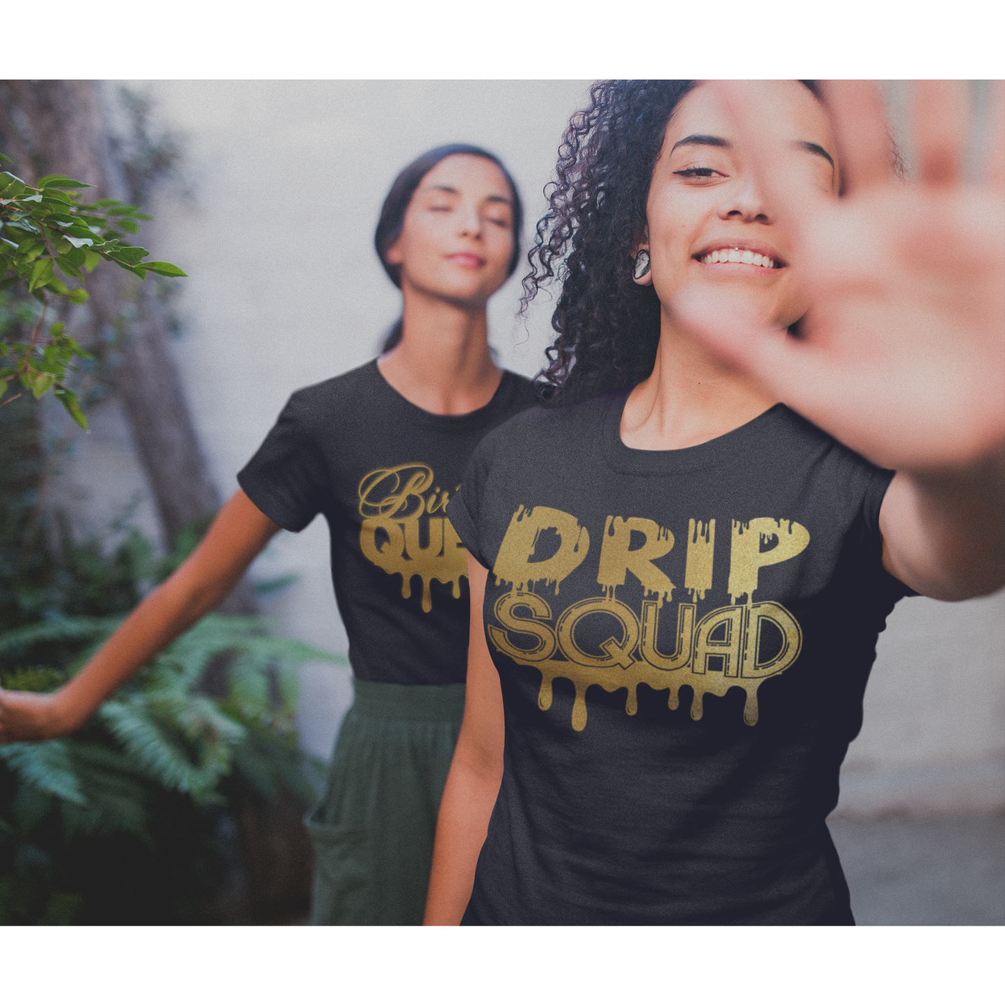 Ladies Gold Print Birthday Queen Drip and Drip Squad Shirt Set - Wilson Design Group