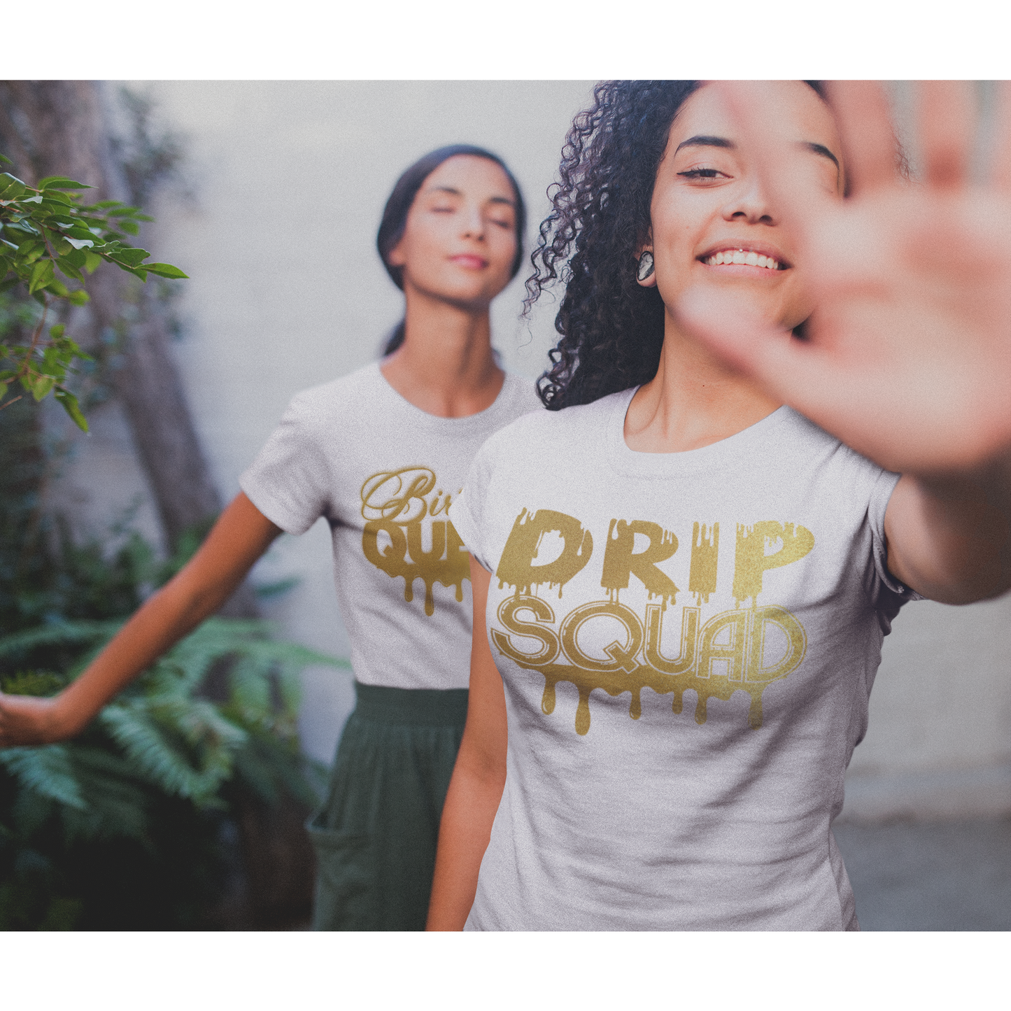 Ladies Gold Print Birthday Queen Drip and Drip Squad Shirt Set - Wilson Design Group