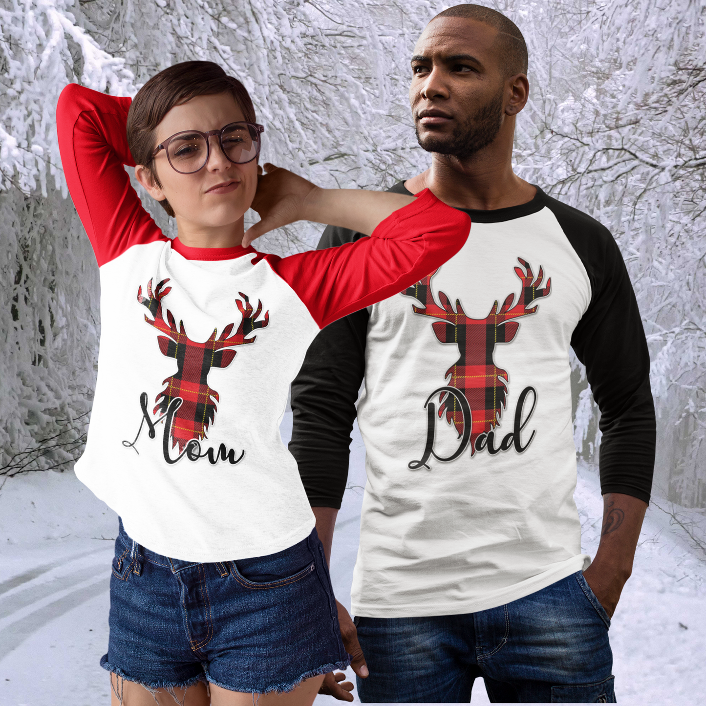 Flannel Christmas Reindeer Family Raglan Shirt (Parents and Grandparents) - Wilson Design Group