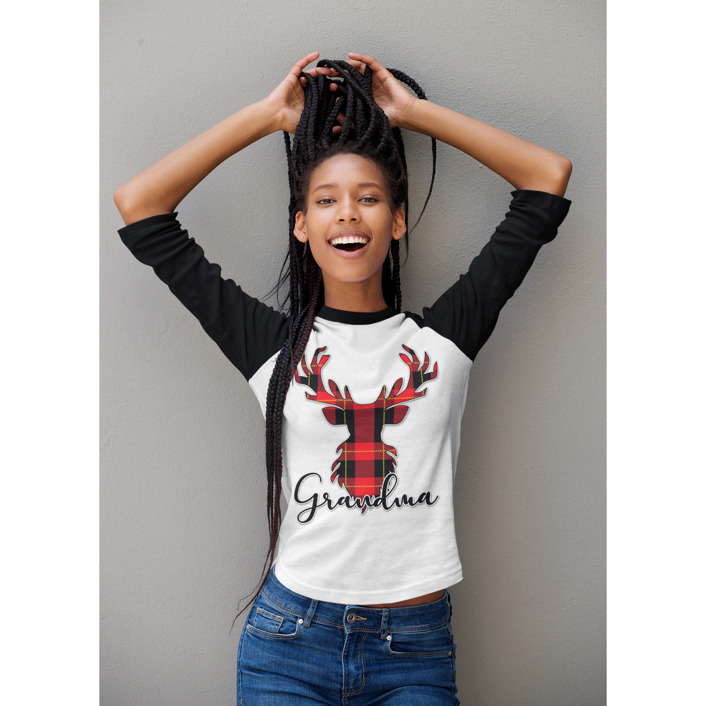 Flannel Christmas Reindeer Family Raglan Shirt (Parents and Grandparents) - Wilson Design Group