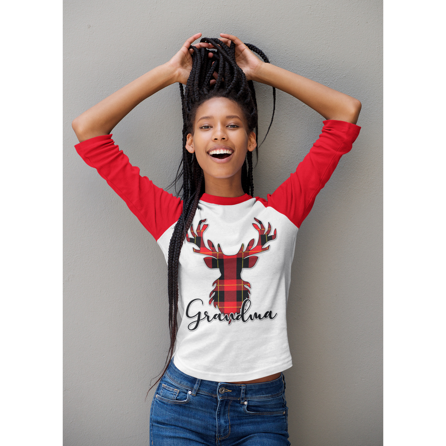Flannel Christmas Reindeer Family Raglan Shirt (Parents and Grandparents) - Wilson Design Group