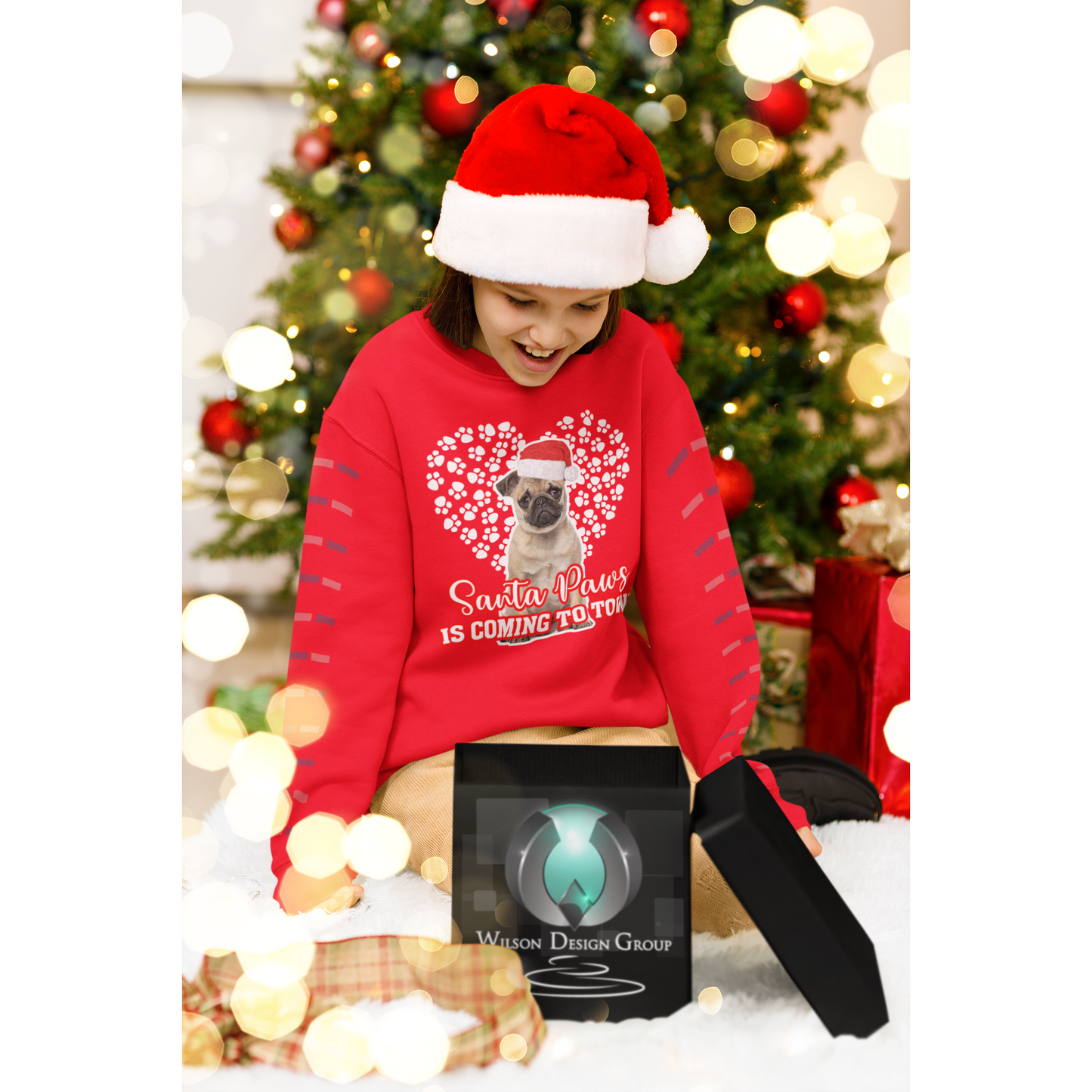 Pug Santa Paws is coming to Town sweatshirt - Wilson Design Group