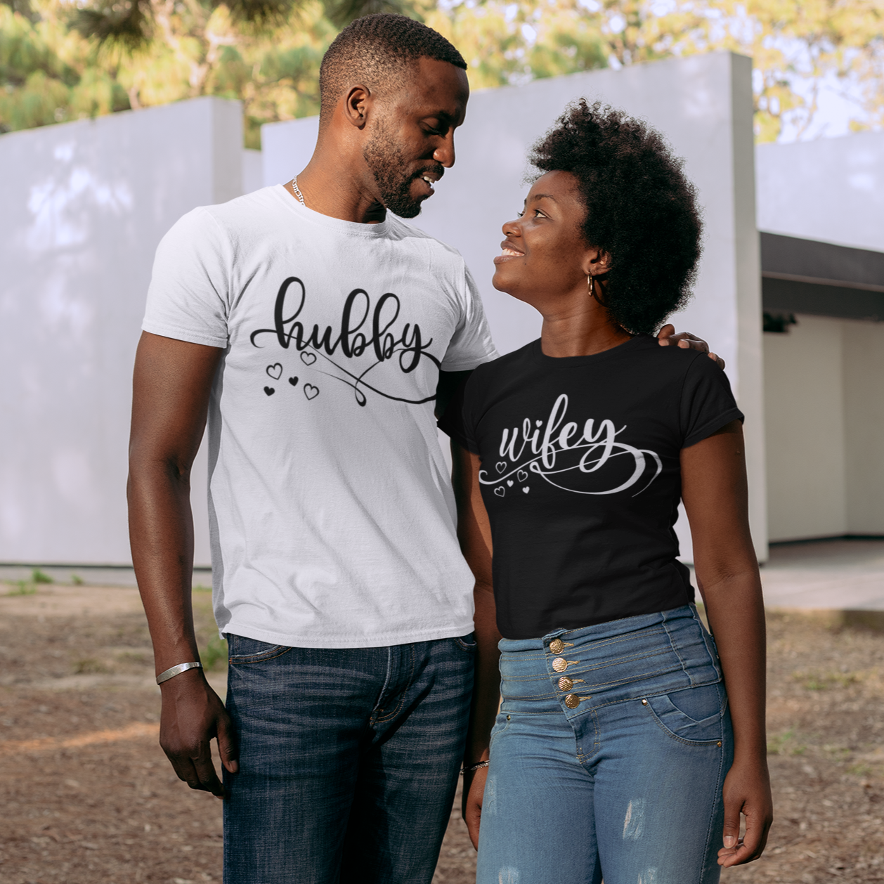 Hubby Wifey w/ Hearts Anniversary Shirts, couple clothes shirts, couple matching tops - Wilson Design Group