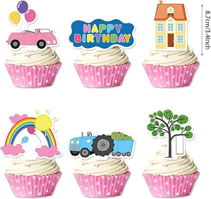 Pink Peppa Pig inspired Birthday Party Supplies,Birthday Banner Cake Toppers Balloons,Pink Pig Theme Party Decorations