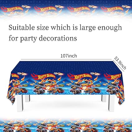 102pcs Hot Wheels Birthday Decorations Tableware Racing Car Theme Party Supplies Set Include Happy Birthday Banner, 9 Inches Plates, 7 Inches Plates, Napkins, Cups, Fork and Tablecloth for Serve 20