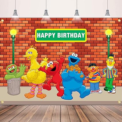 Sesame Street Birthday Party Supplies, Elmo Party Decorations Set Include Banner, Backdrop, Balloons, Hanging Swirls, Cake Cupcake Toppers, Tablecloth for Boys Girls Sesame Theme Party