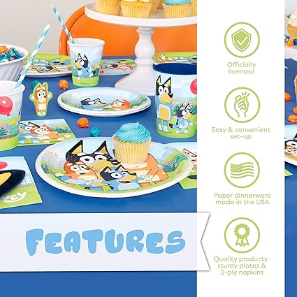 Unique Bluey Birthday Decorations and Supplies | Serves 16 Guests | Bluey Banner, Bluey Tablecloth, Bluey Balloons, Bluey Plates and Napkins, Sticker | Bluey Party Decorations - Wilson Design Group
