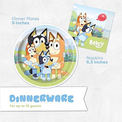 Unique Bluey Birthday Decorations and Supplies | Serves 16 Guests | Bluey Banner, Bluey Tablecloth, Bluey Balloons, Bluey Plates and Napkins, Sticker | Bluey Party Decorations - Wilson Design Group